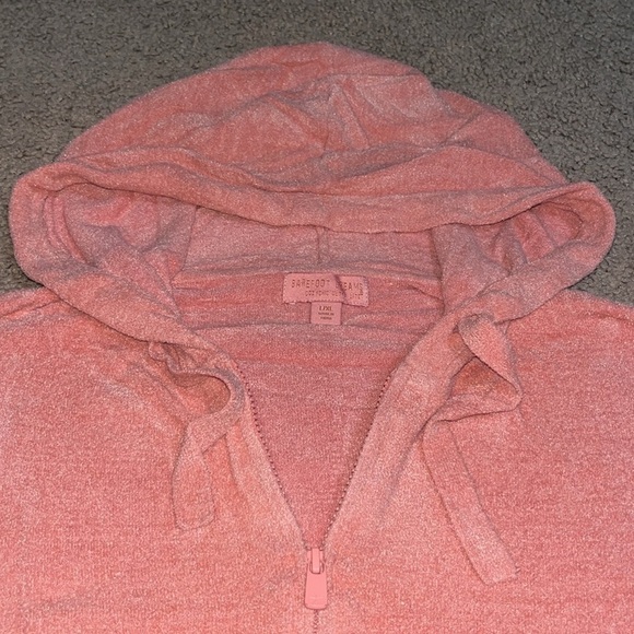 Barefoot Dreams CozyChic Ultra Lite Short Sleeve Zip Up Hoodie Tea Rose L/XL - Picture 4 of 10
